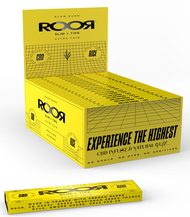 CBD Roor YELLOW Rice Connoisseur Ultra Slim papers & Tips (Box of 32)