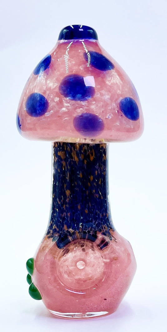 Coloured Glass Pipe 3 MUSHROOM Design PINK