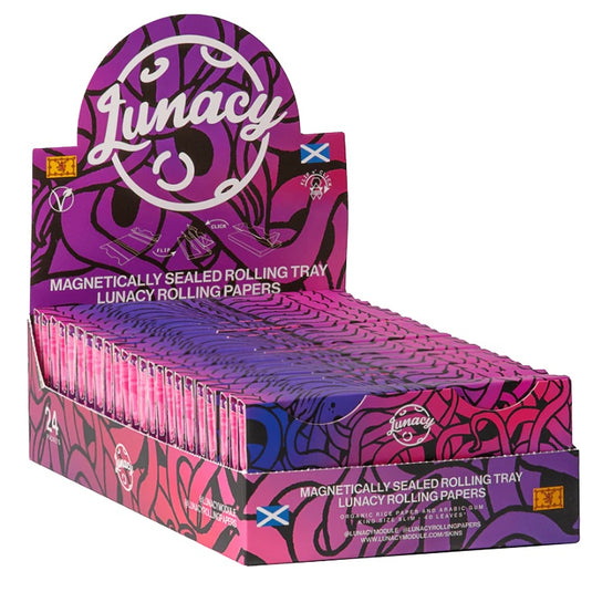 LUNACY Organic KS Slim Rice Papers  Tips  Rolling Tray (Box of 24)